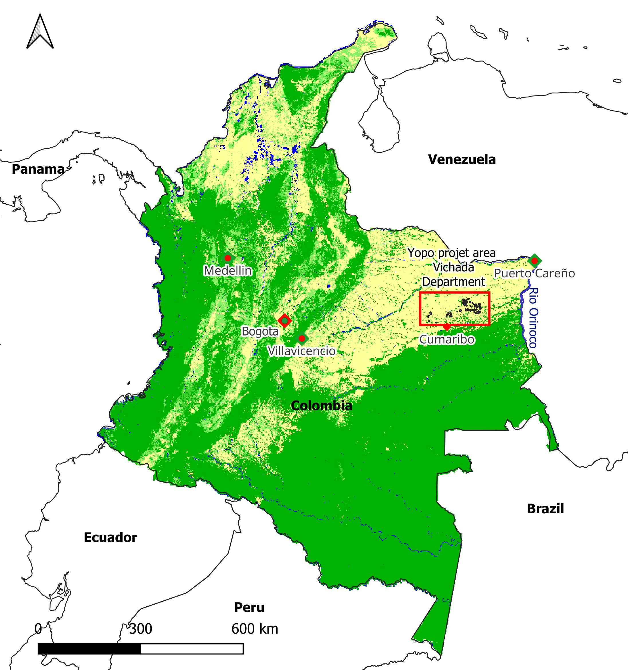 Map showing the Yopo project area in Vichada, Colombia